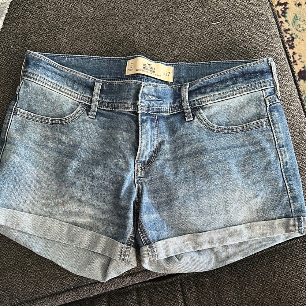 Hollister Blue Jean Shorts with Cuffed Hem and Faded Finish